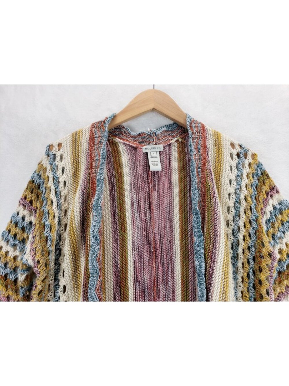 Kimono Cardigan Sweater Open Front M Multiples Multicolored Stipes Boho Cottage - Picture 2 of 12